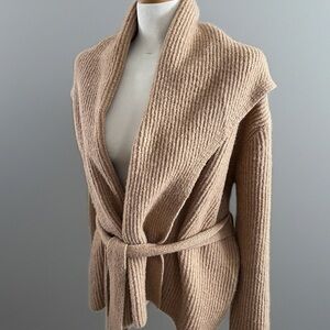 Anthropologie Look By M Textured Ribbed Shawl-Collar Belted Cardigan Camel S M L